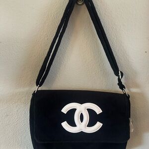 Chanel Black Pile Fabric Shoulder Bag